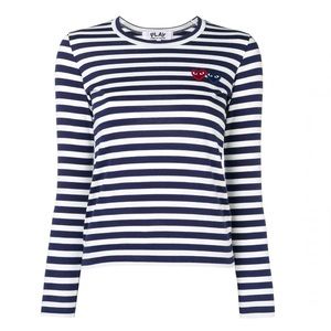 COMME DES GARÇONS PLAY Women’s Double Heart Stripe Longsleeve Tshirt Navy Small